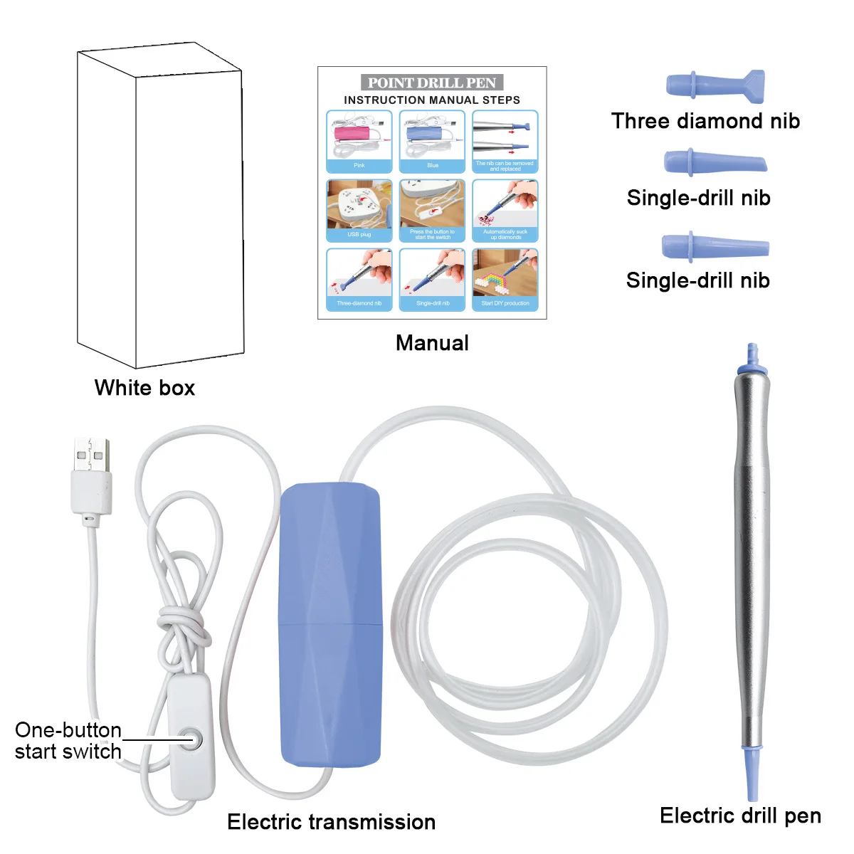 Nuevo lápiz de perforación eléctrica USB Diamond Draw Point Drill Kit de pintura manual DIY Long Stick Drill Tool Regalos para niños Juguetes educativos