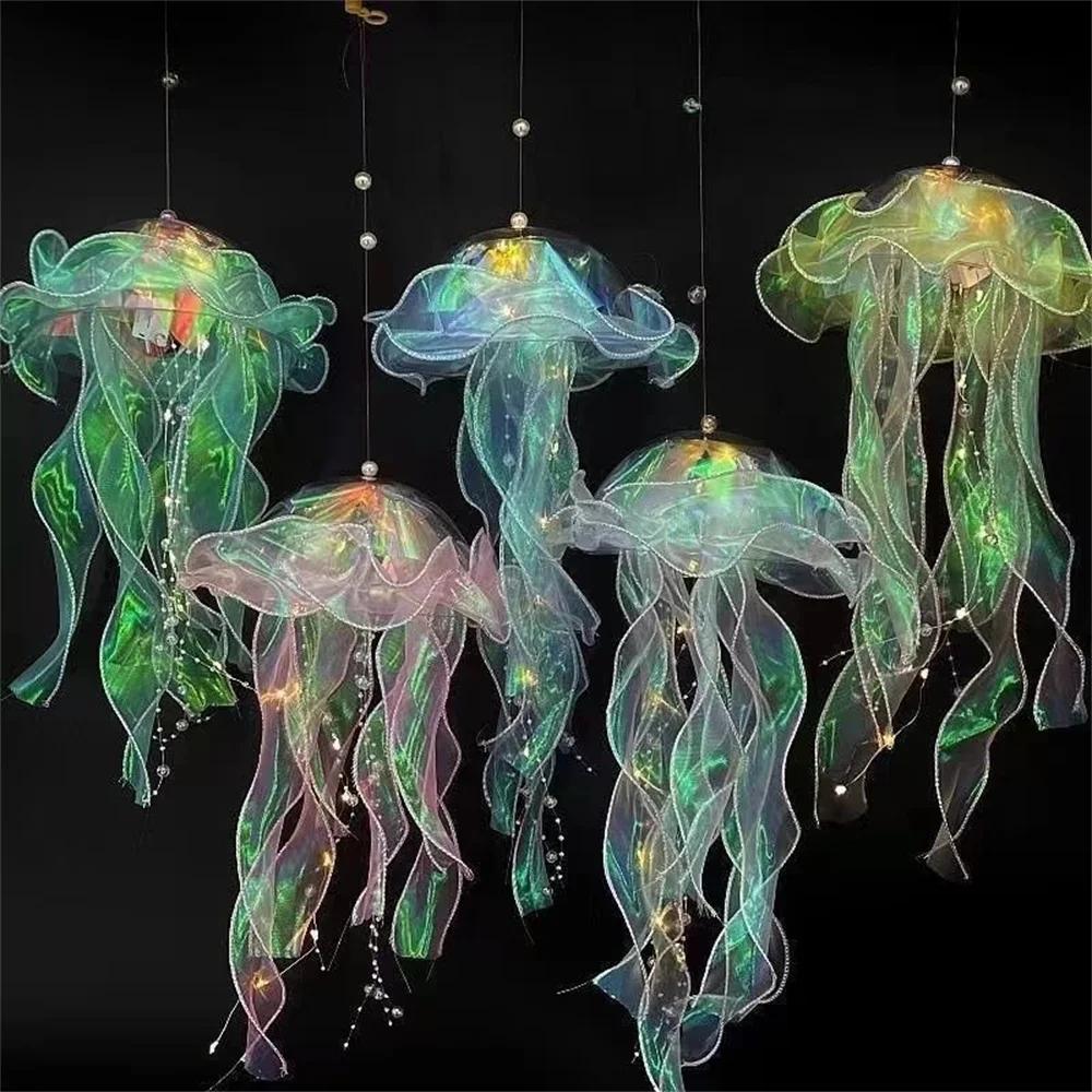 1Pcs Creative Jellyfish Lamp Jellyfish Hanging Decoration Wind Chimes Hanging Lantern Under The Sea Theme Birthday Party Decor