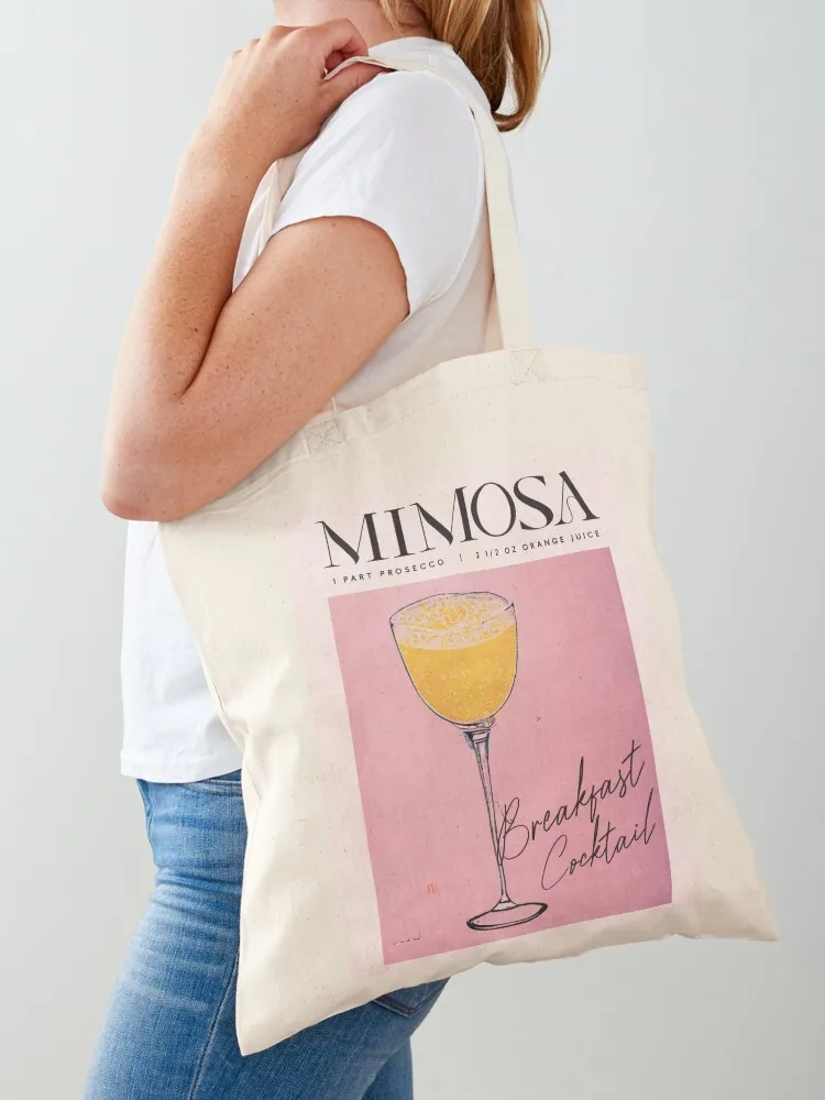 Mimosa Retro Cocktail Poster Breakfast Cocktail Bar Prints, Vintage Drinks, Recipe, Wall Art Tote Bag large size bags