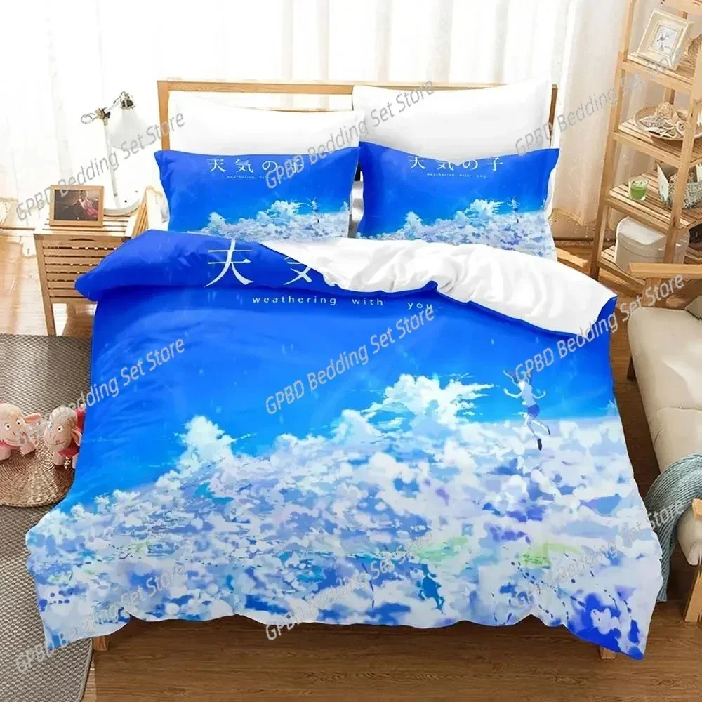 

Luxury New 3D Print Anime Weathering with You Bedding Set Duvet Cover Bed Set Quilt Cover Pillowcase Queen Boys Adult Bedding