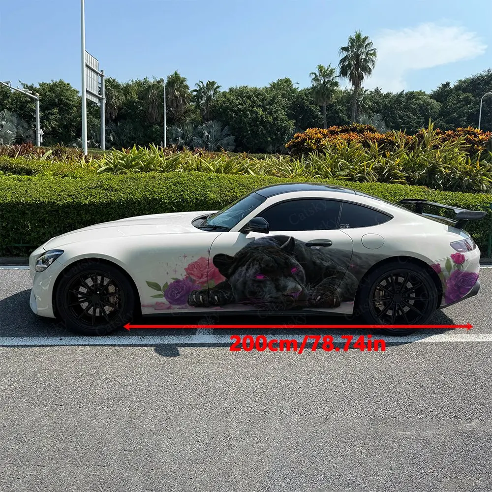 2pcs Panther Fragrant Flower Cluster Car Side Wrap, Self-Adhesive PVC Waterproof & Scratch-Resistant Sticker, Car Accessory Gift