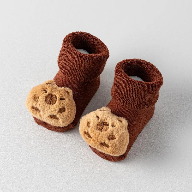 

Newborn Baby Fleece Lined Mid Crib Socks for 0-3 Years Old Infants Winter Warm Floor Non Slip Footwear First Walk Socks