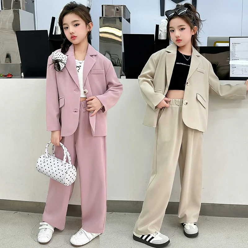 

Fashion Girls Blazer Suits Jacket + Pants 2 PCS Casual Set Children Formal Wedding Party Clothing Elegant Kids Tuxedo Outfit