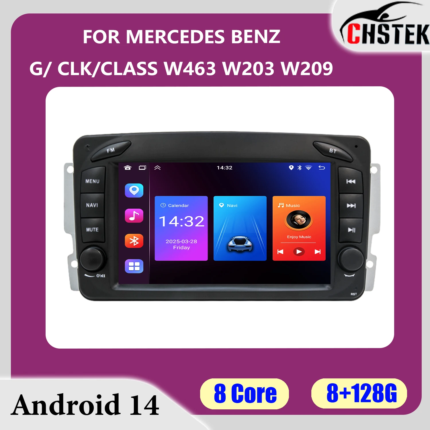 Беспроводной CarPlay CHSTEK для Mercedes-Benz CLK W209, Viano, Vito, C/G-Class W203, W463, W208, W168: аудиосистема Android 14 с Wi-Fi и GPS-мультимедиа