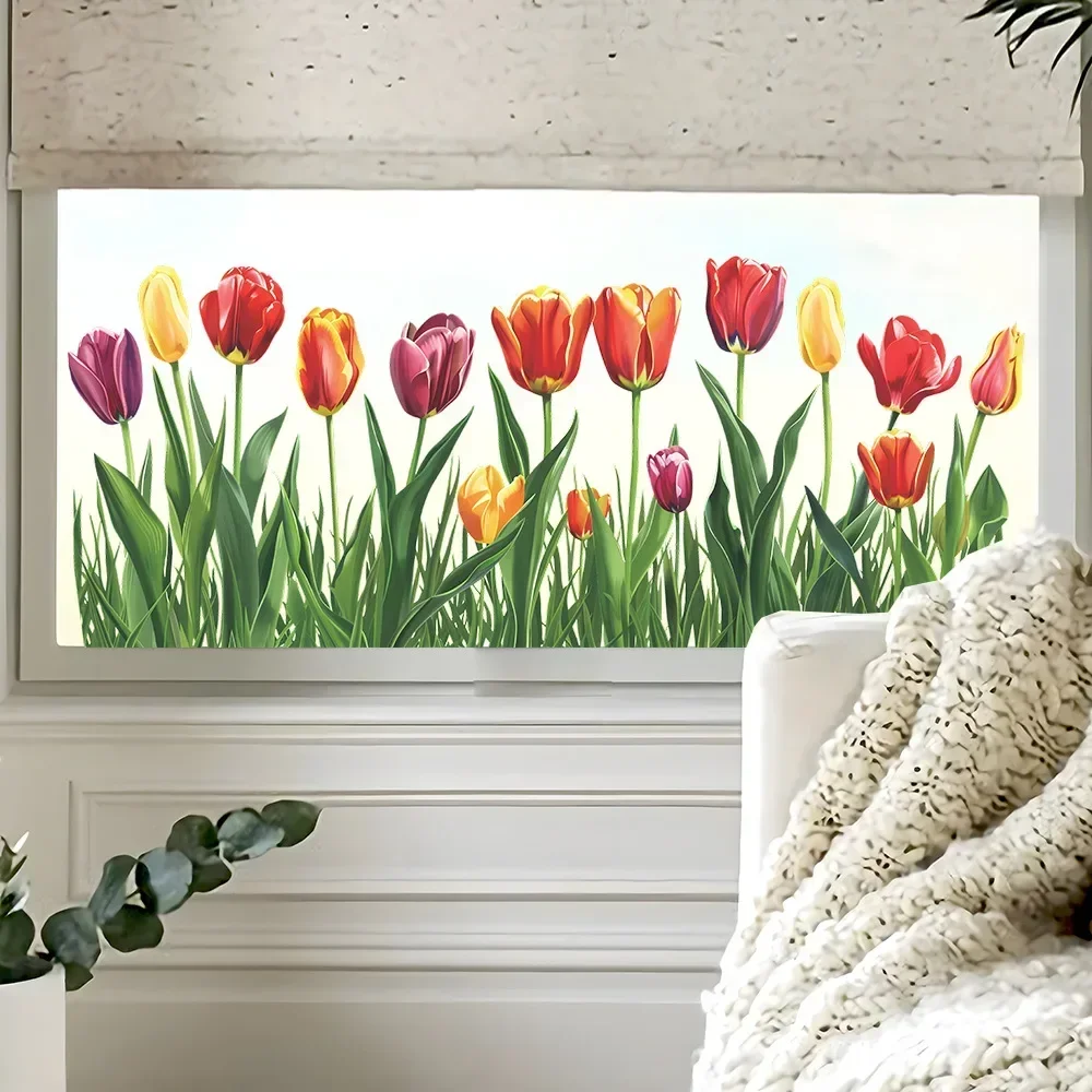 1PCS Fresh Painted Tulip Flower Glass Window Home Landscaping Decoration Electrostatic Uv Window Sticker