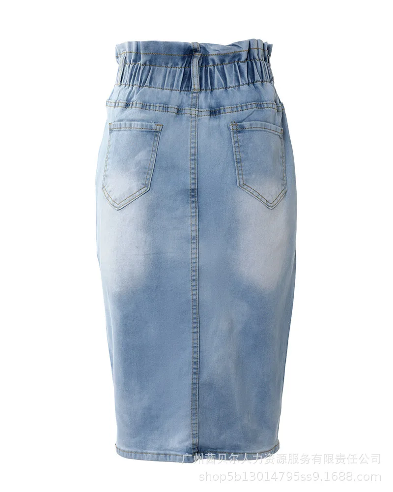 2023 Womens Skirts New Elastic Waist Button Denim Skirt for Women