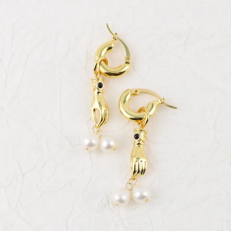 

Fashion Jewelry Hanging Gesture DIY Handmade Earrings White Freshwater Pearl Niche Design Trendy Jewelry
