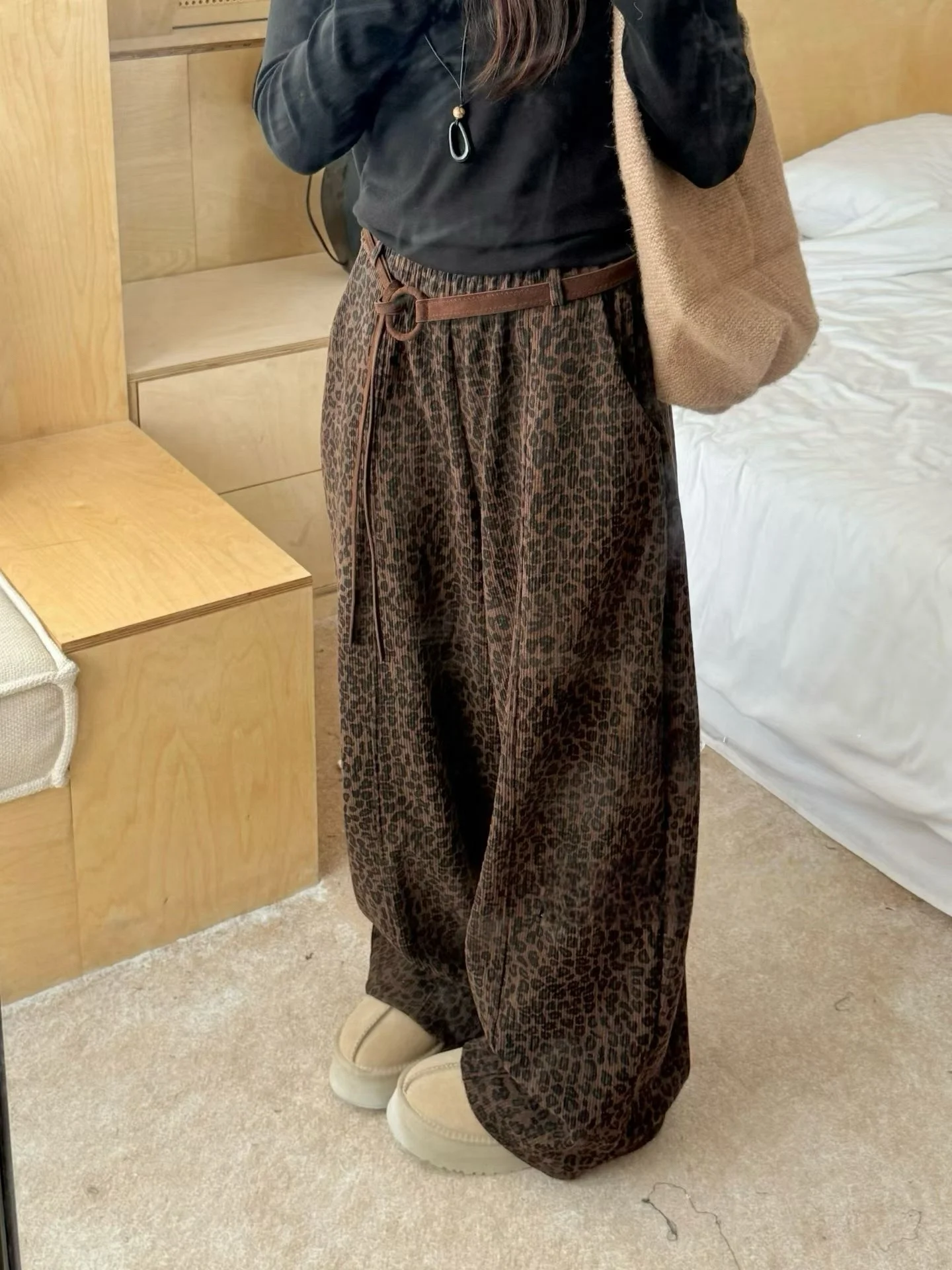 

Женские повседневные брюки больших размеров с поясом, леопардовым принтом, на флисовой подкладке, с высокой талией, свободного кроя, модные, зима 2025