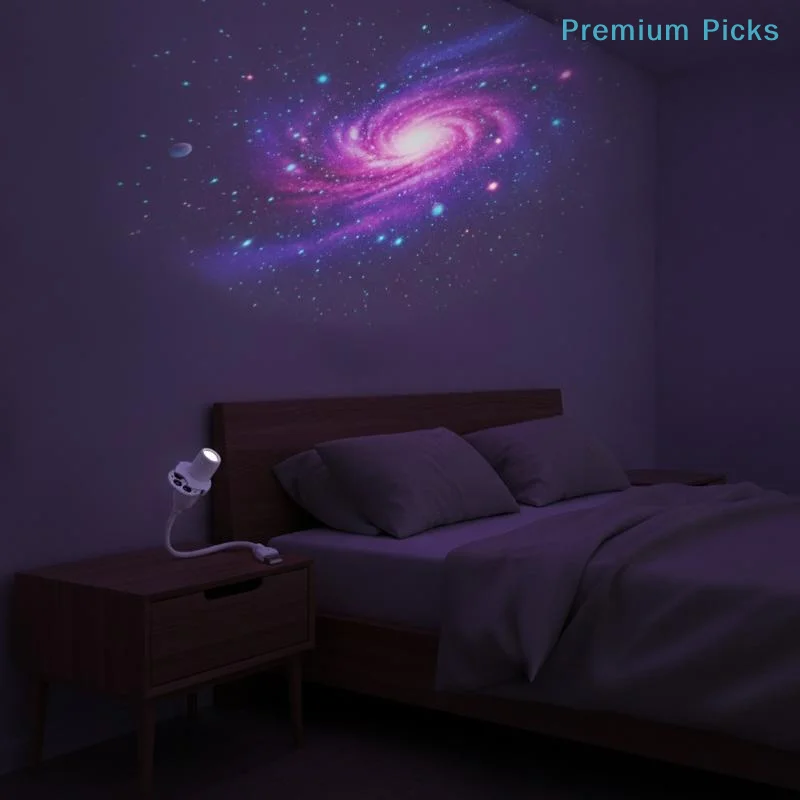portableGalaxy Projector USB Powered Multi Planet Patterns Flexible Neck Dimmable Star Light for Nursery Room Decor