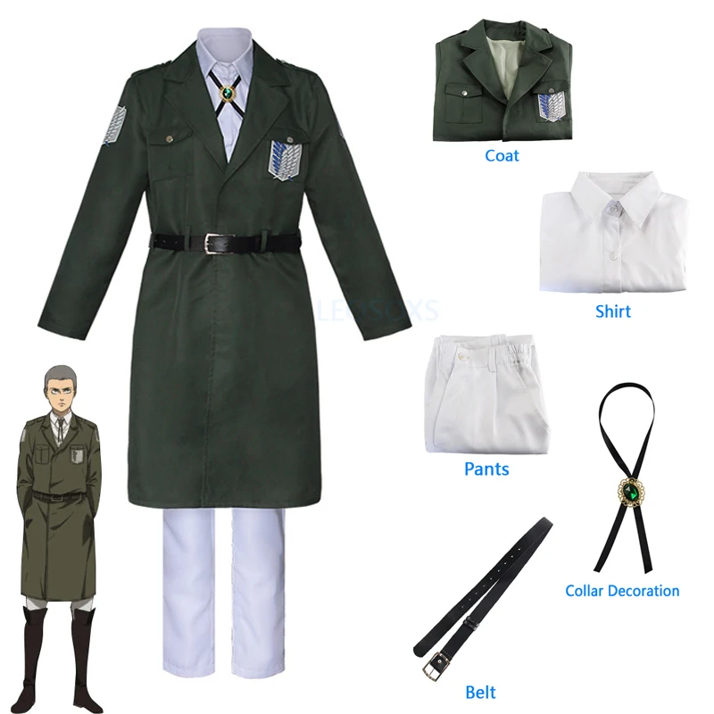 進撃の巨人-リヴァイ・アッカーマン-コスプレ衣装セット-コート-シャツ-パンツ-ベルト-スカウト連隊兵士ジャケット-ハロウィンパーティー用