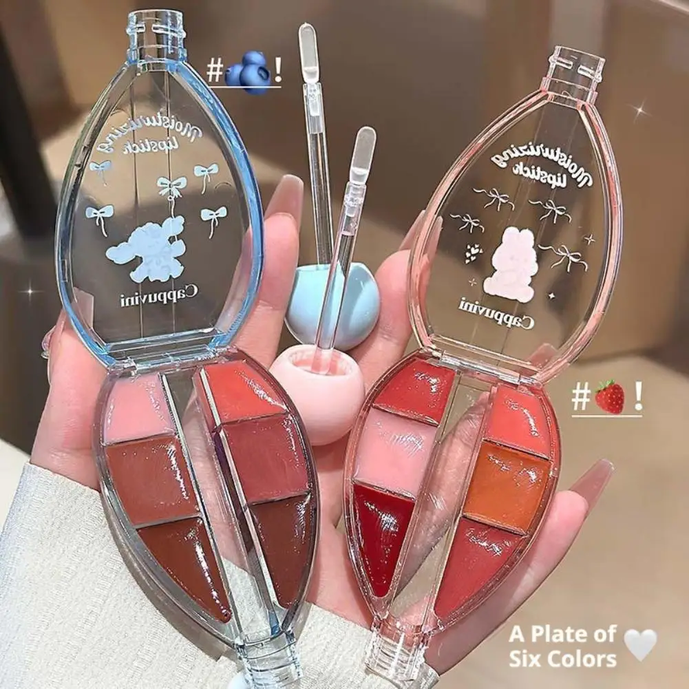6 Color Mirror Lip Gloss with Silicone Brush Set Strawberry Jelly Plumping Hydrating Long Lasting Pink Lip Oil Tint Gift 2026