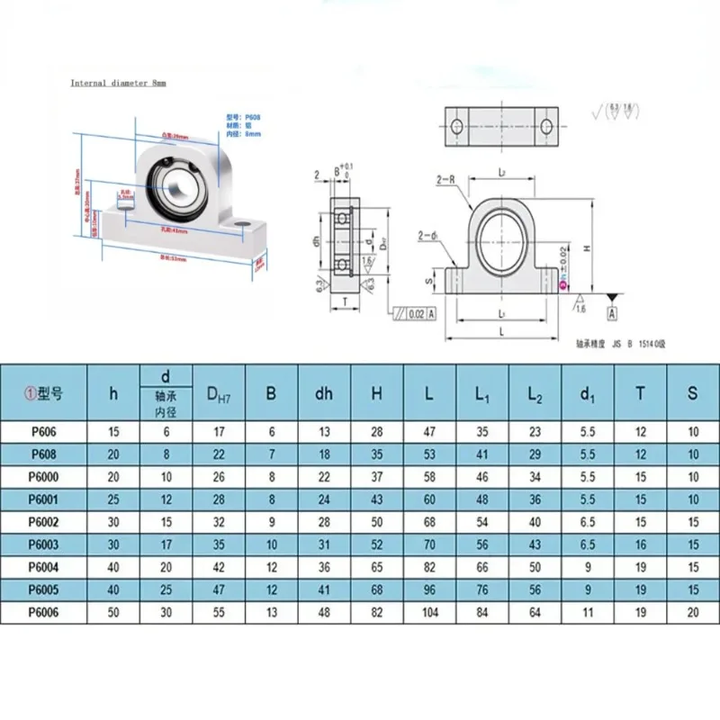 P-Type Vertical Bearing Housing Components Aluminum Alloy Support Fixed Seat Screw Rod Optical Axis Shaft Accept customization
