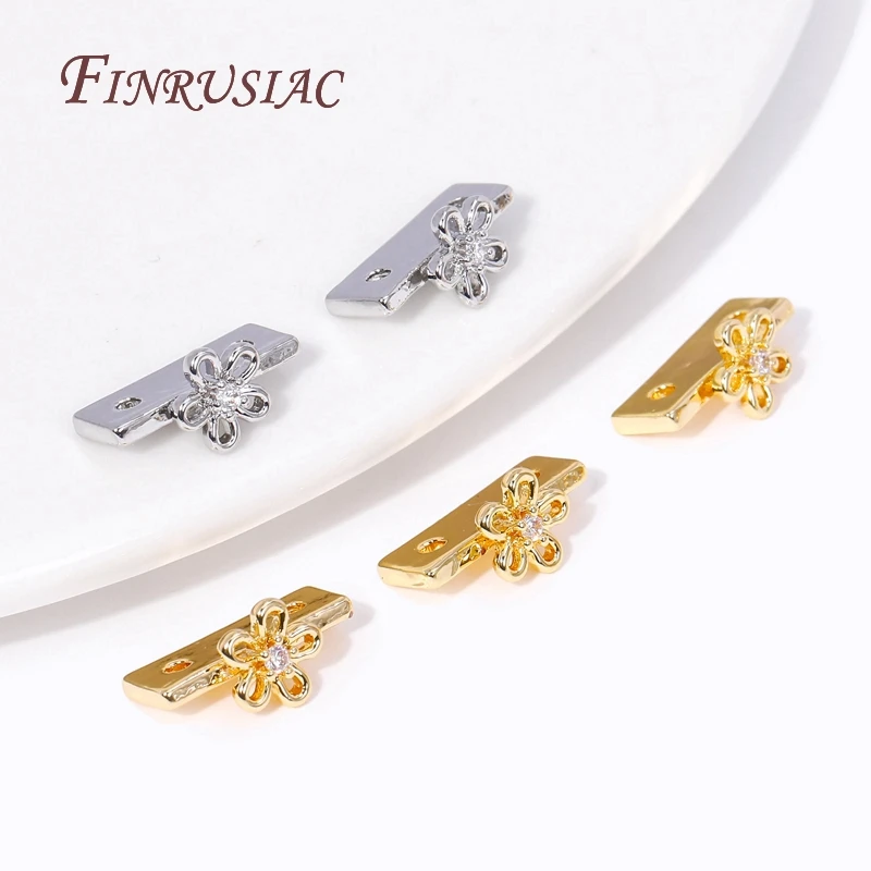 18K Gold Plated Inlay Zircon Flower Shape Beads Separators Connector 2 Hole Spacer Accessories For DIY Beading Jewelry Materials