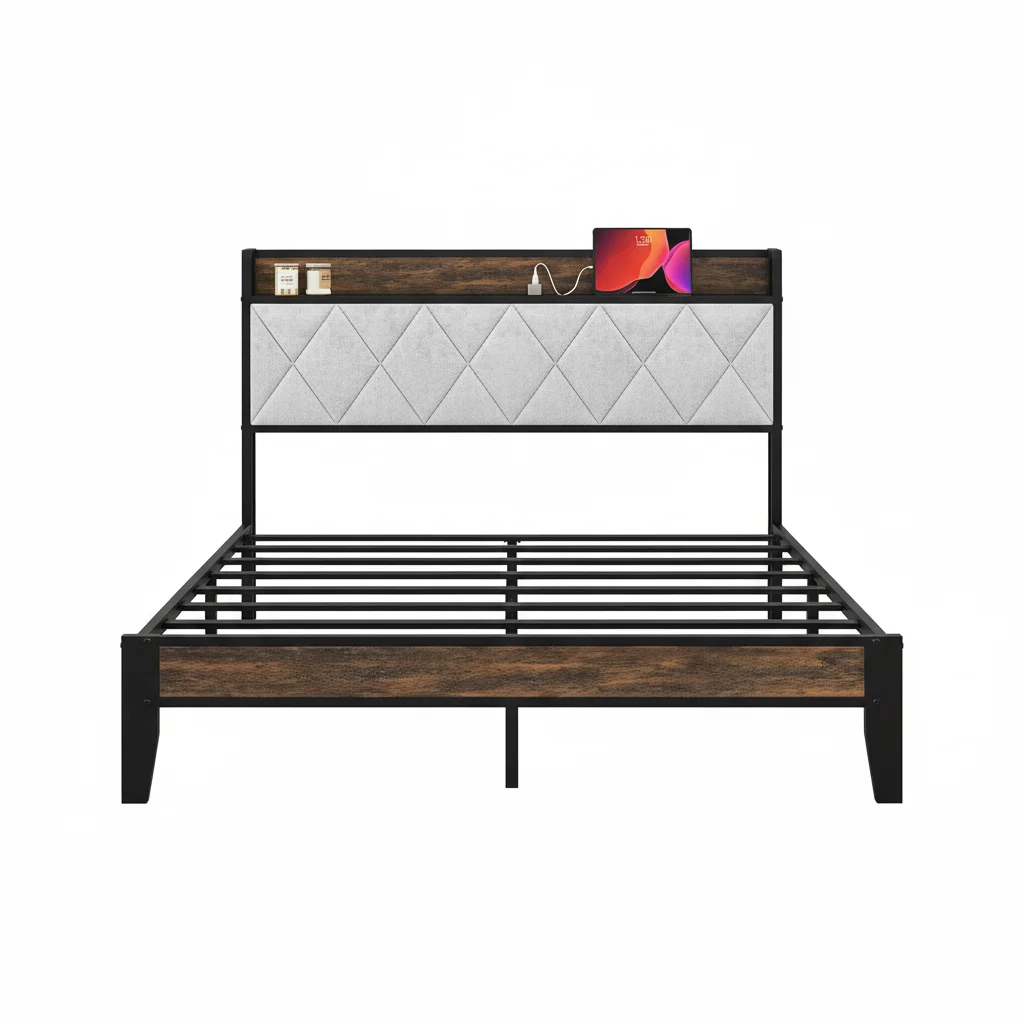 إطار سرير كامل الحجم مع لوح أمامي وتخزين، متوافق مع الجزء العلوي من إسفنج الذاكرة Twin XL مقاس 2 بوصة، مثالي للنوم والاستخدام اليومي #1