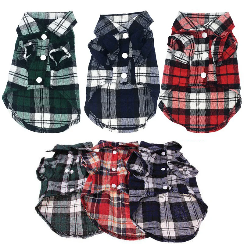 British Style Dog Clothes Summer Pet Plaid Shirt Lapel Coat Cat Jacket Clothes Costume Puppy Kitten Top Apparel