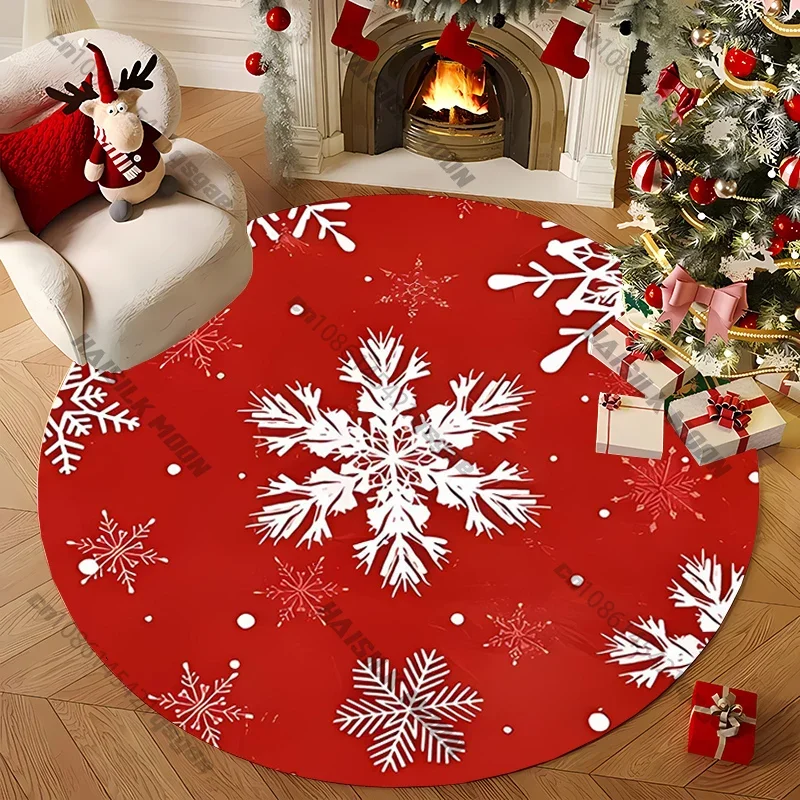Tapete redondo de floco de neve de Natal – Tapete de jogo antiderrapante para quarto infantil e quarto, presente de decoração de férias