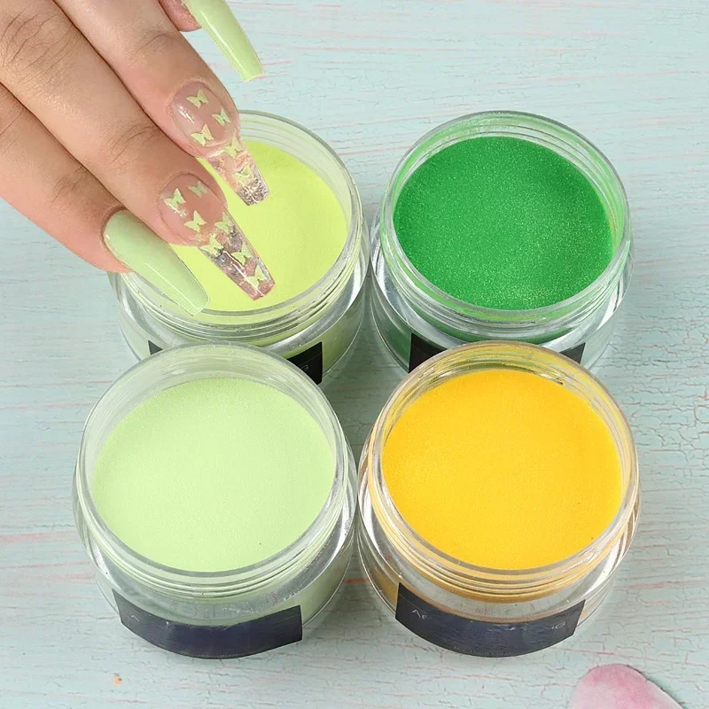 15g Green Yellow Nail Acrylic Bulk Fine Powder For Manicure 3D Extension Crystal Powder Spring Summer Charm Nail Art Decorations