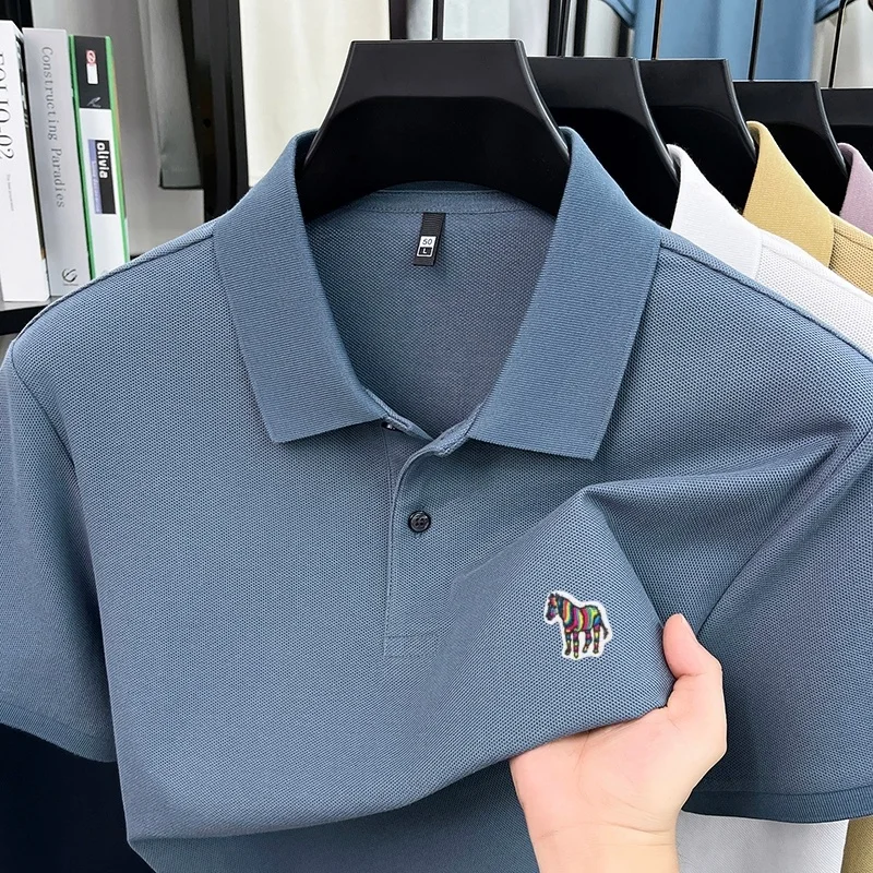 Herren Sommer Baumwolle 100% Poloshirt, Besticktes Kurzarm-T-Shirt mit Kragen, Business Casual Atmungsaktive Herrenbekleidung Oberteile – Detail 14