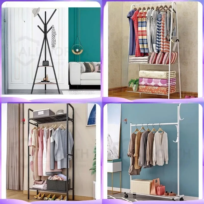 Modern Floor Standing Coat Rack Multifunctional Tower Design Clothes Hanger for Bag Hat Entryway Hall Tree Organizer Storage