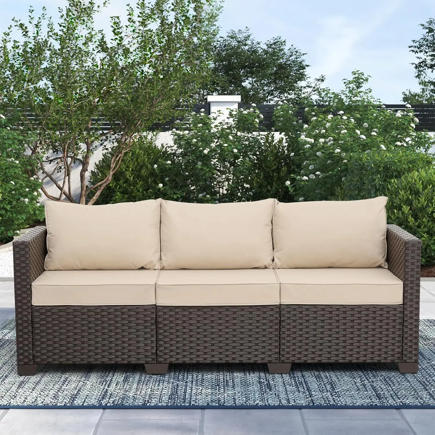 

Patio Furniture 3-seat Sofa Wicker Outdoor Furniture Outdoor Couch Deep Seat Hight Backrest Waterproof Cover Anti-Slip Cushions