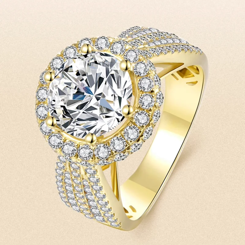 

9K Au375 Gold Ring Round 1 2 3 4 5 Ct Moissanite Diamonds D VVS1 Ring Wedding/Anniversary/Banquet/Valentine's Day Gifts