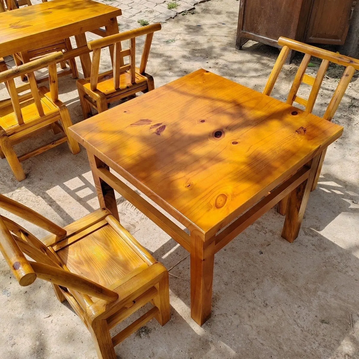 #Old elm dining table retro carbonized color household solid wood dining  square table barbecue hot pot and chairs