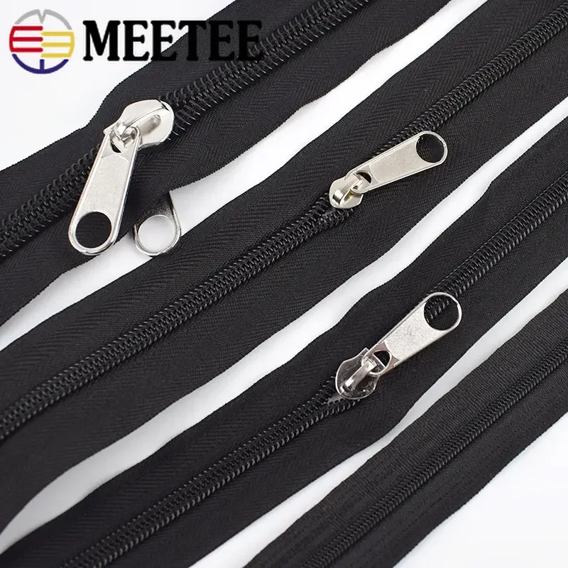 5/10Meters 3#5#8#10# Black Nylon Coil Zippers In Roll with Sliders for Luggage Bags Tent Zip Repair DIY Craft Sewing Accessories