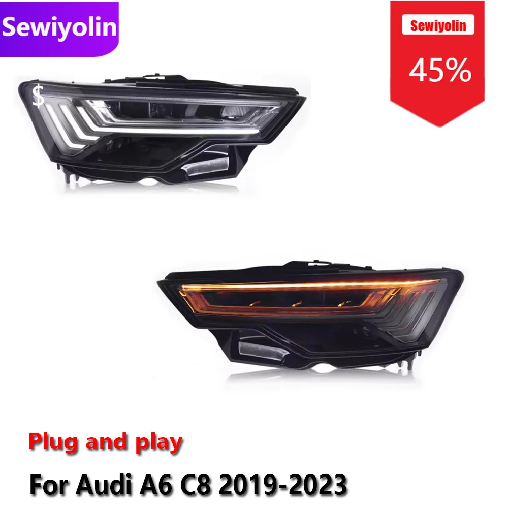 

Автомобильные светодиодные фары DRL в сборе для Audi A6 C8 2019-2023, противотуманные фары DRL, стоп-сигнал поворота Plug and Play