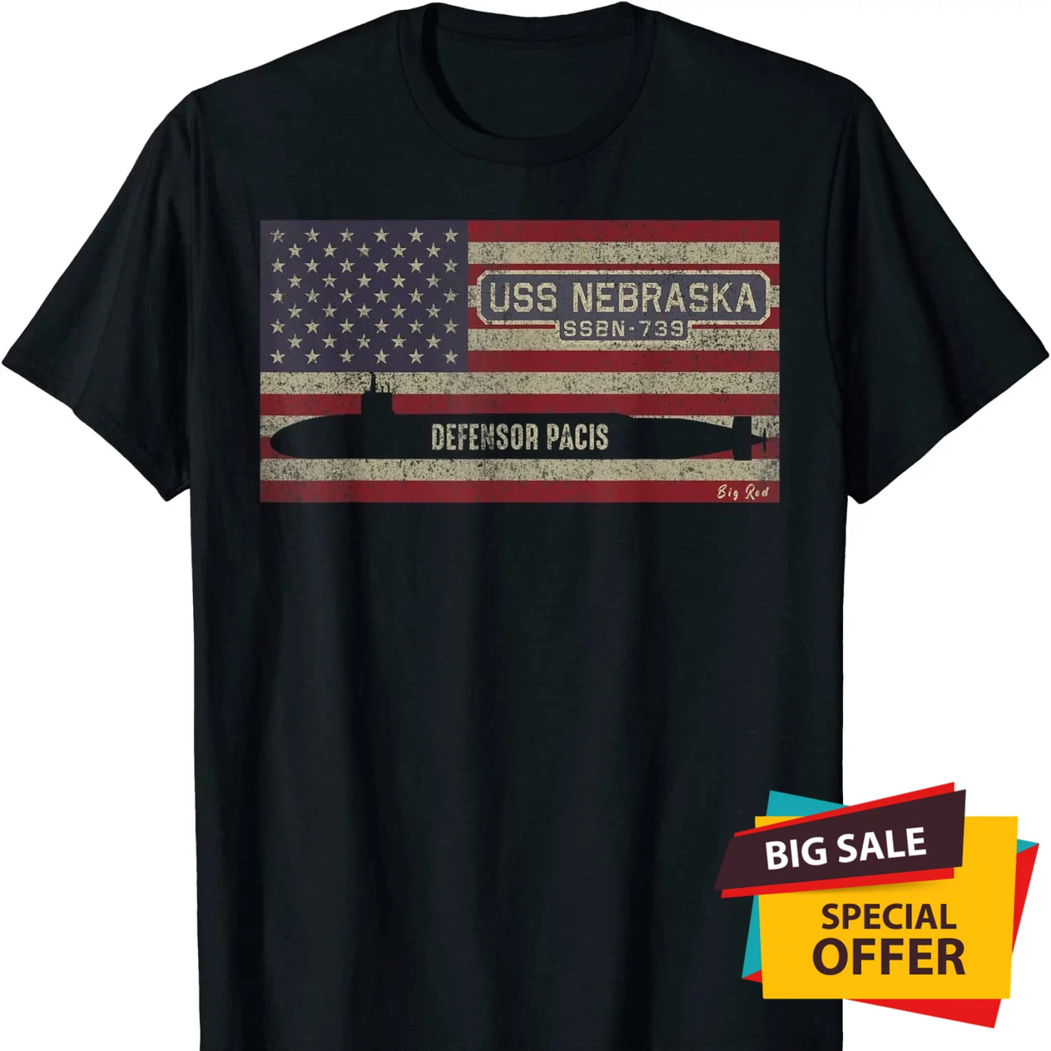 Camiseta Retro American Flag SSBN-739 USS Nebraska submarino 100% algodón cuello redondo manga corta verano Casual camiseta para hombre