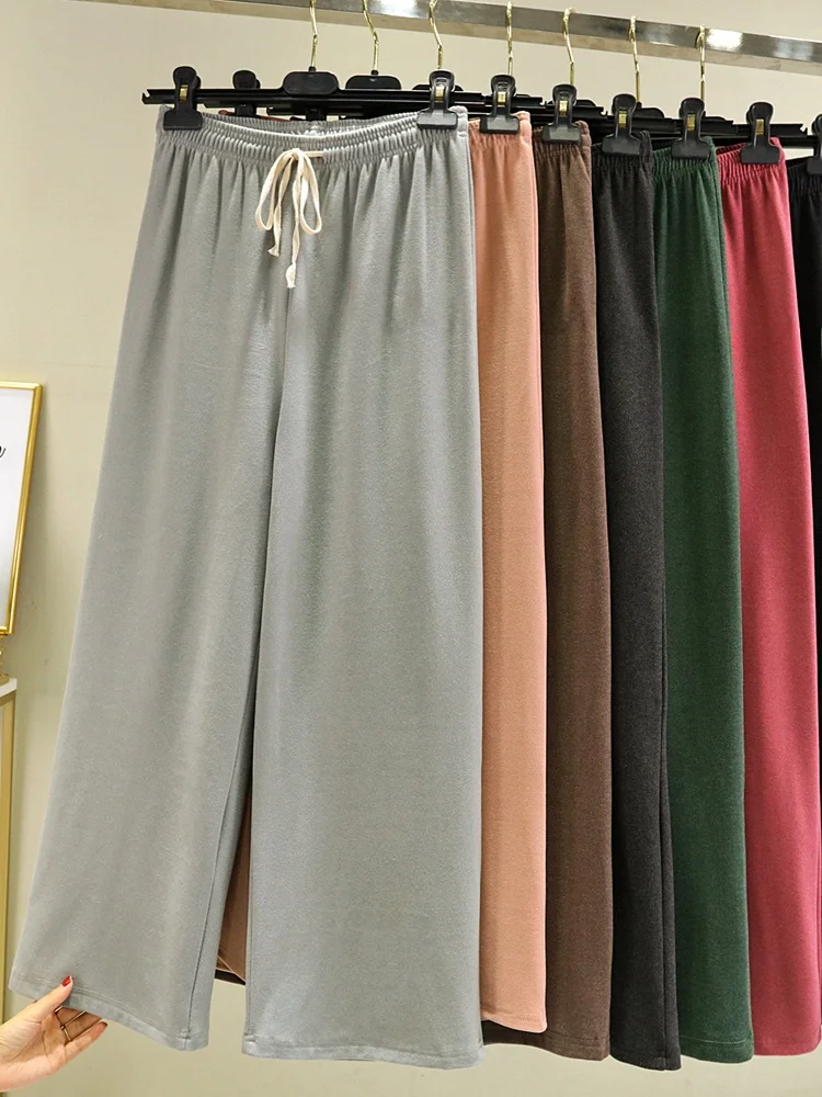 

Женские брюки с высокой талией и широкими штанинами, свободные прямые брюки из утолщенного флиса, осенне-зимние повседневные брюки, домашняя одежда больших размеров