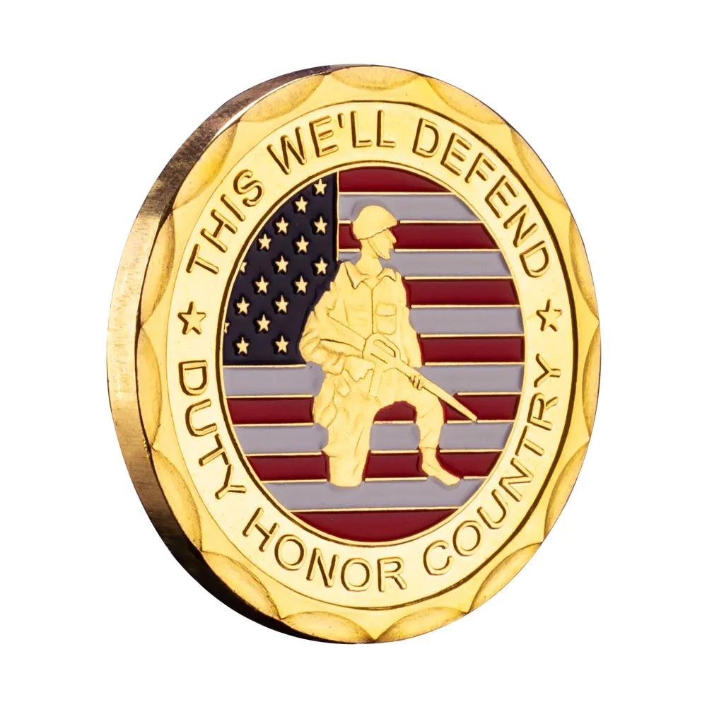 United States of America Army Veteran Souvenir Military Coin This We'll Defend Challenge Coin Golden Plated Commemorative Coin