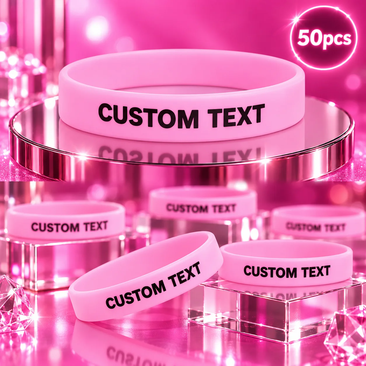 Custom Luminous Silicone Bracelets, 50PCS