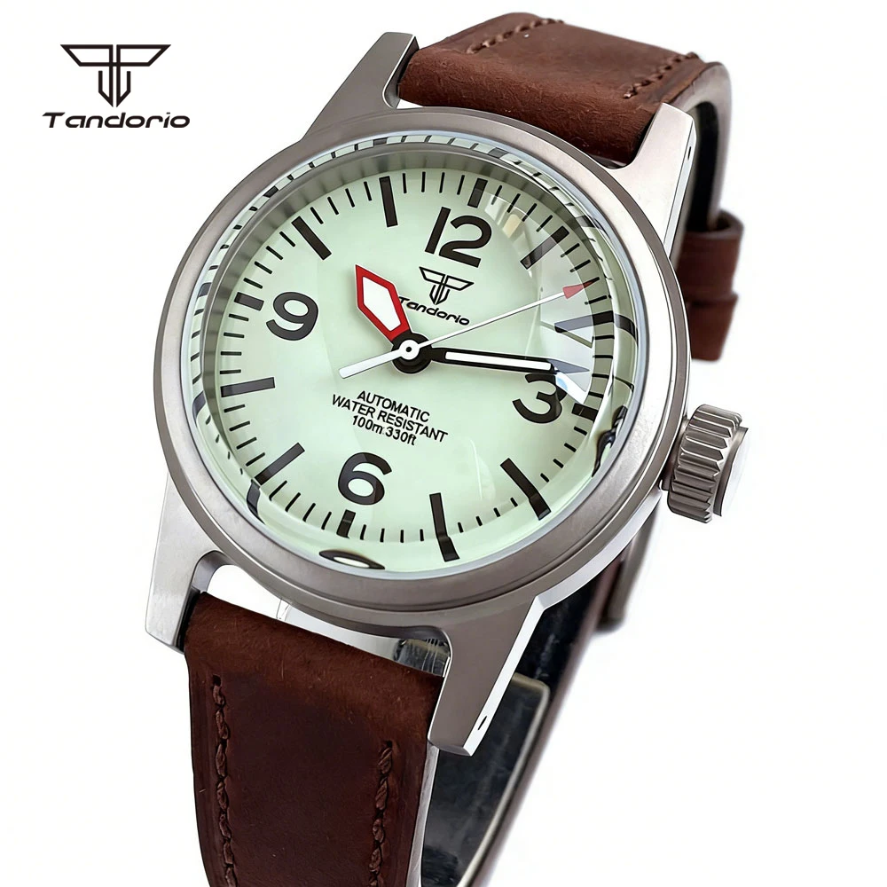 Tandorio Luminous 36mm Mechanical Field Watch NH35/Miyota 8215/PT5000 Waterproof Sandblasted Domed Sapphire Wristwatch for Men
