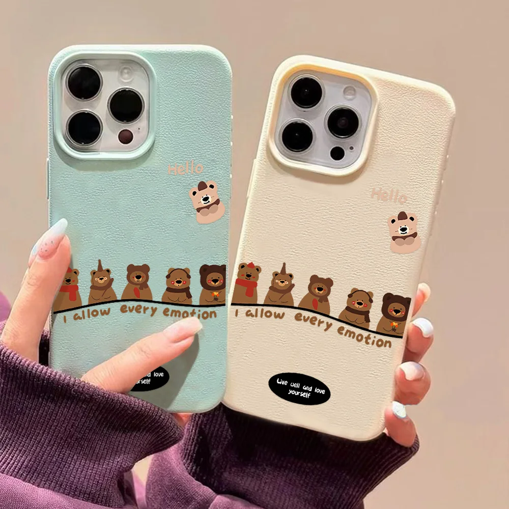Cute Cartoon Bear Phone Case For iPhone 16 Pro Max Case for iPhone 11 13 15 12 14 Pro Max 16 Plus Shockproof Soft Leather Cover