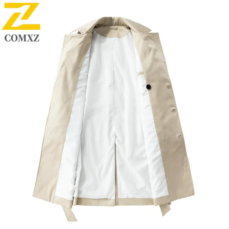 COMXZ Luxury Men Trench Coat Double-breasted Commuting Office Overcoat Knee-Length Handsome Business Casual Spring Autumn Wear