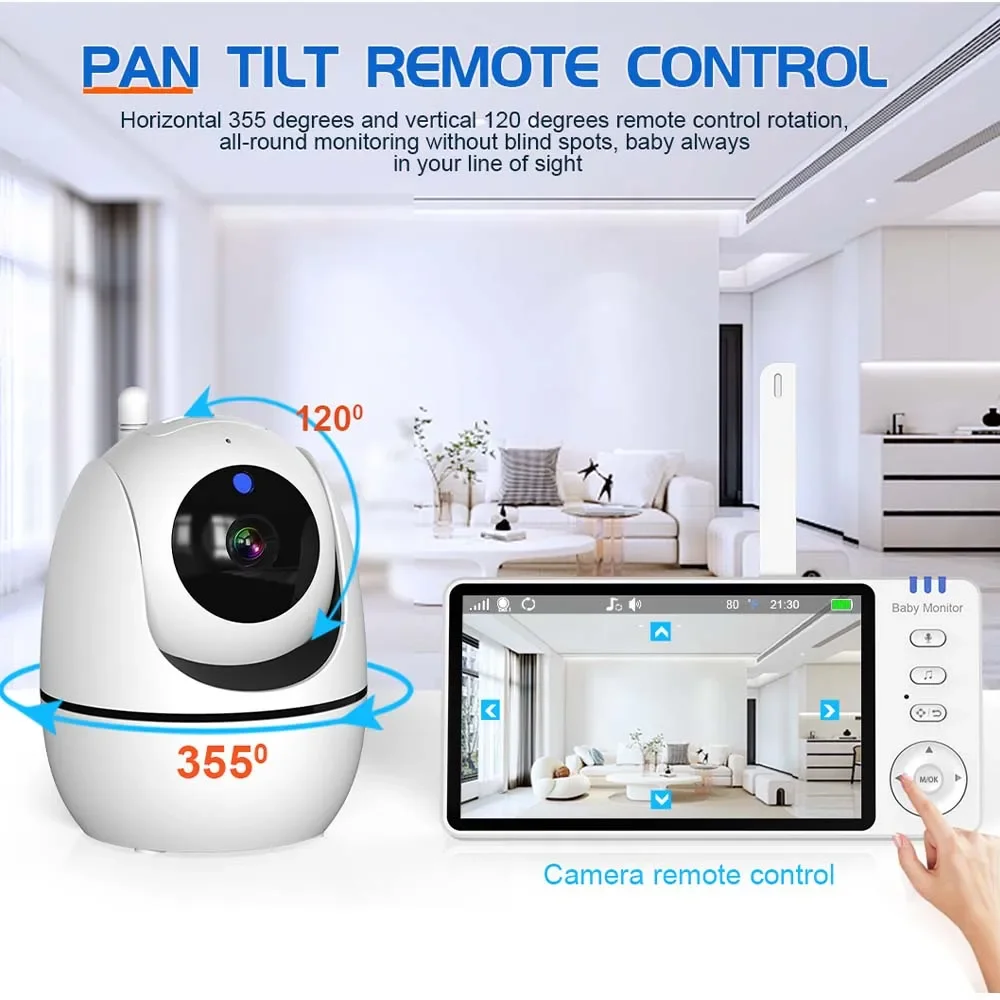 5inch Baby Surveillance Camera PTZ  Wireless Two Way Audio Night Vision Remote Babyphone Temperature Sensor Lullaby Baby Monitor