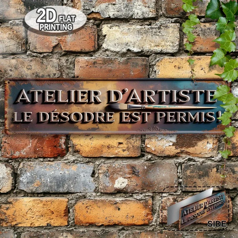 Französisches Vintage-Aluminium-Metallschild, 2D-Flachdruck, Wandplakette für den Außenbereich zur Wohnzimmerdekoration