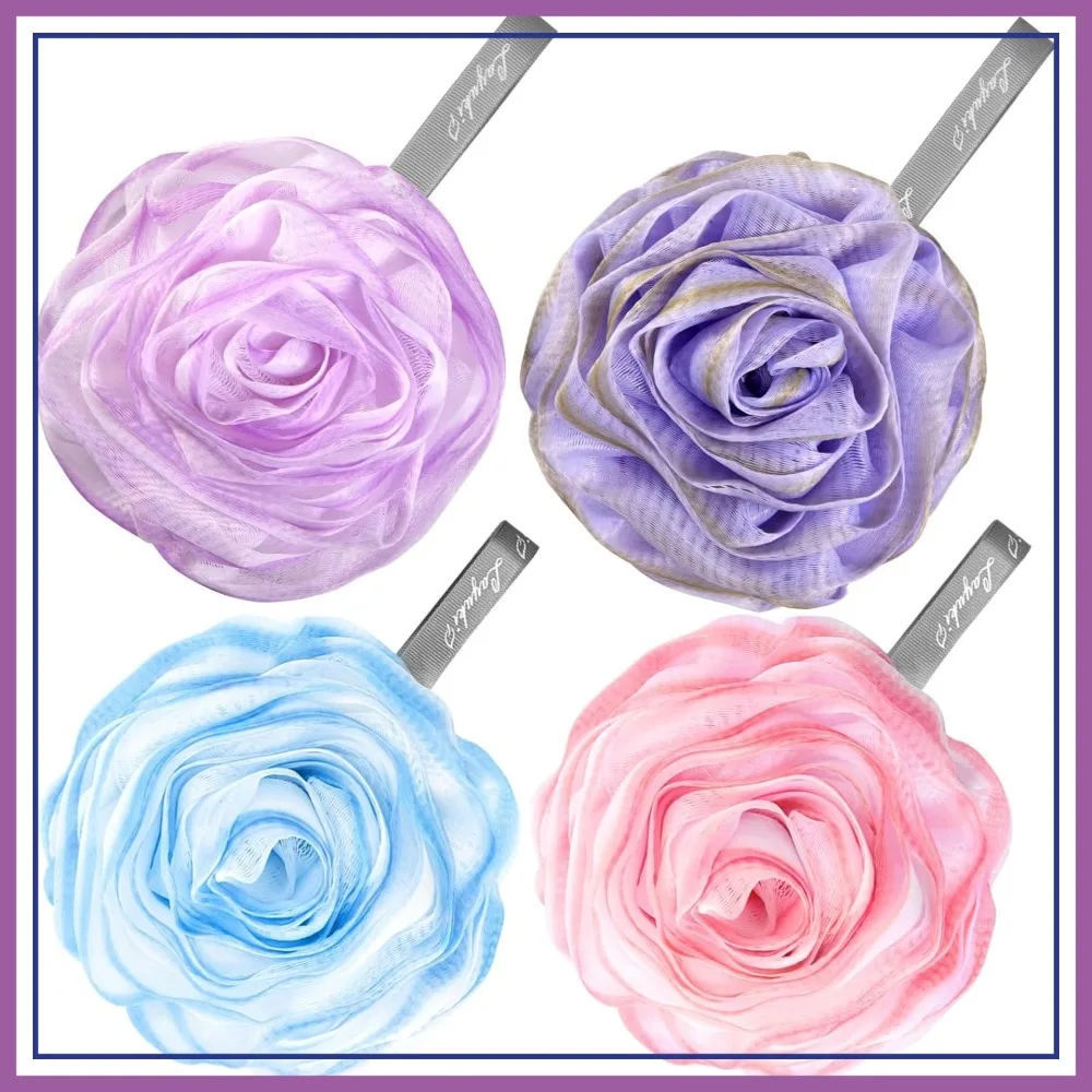 

Rose-Shaped Bath Loofah Set of 4, Shower Sponge Body Scrubber, Elegant Exfoliating Gift