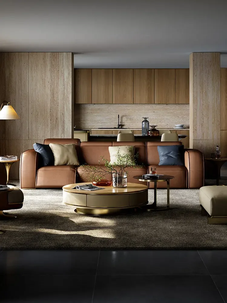 Multifunctional Electric Sofa Luxury Villa Living Room Straight Row Zero Wall Electric Sofa