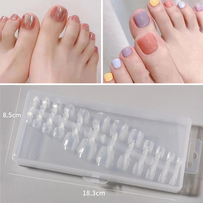 (BBQ4)240Pc/set Square False Toe Nail Full Cover Natural White Clear Press On Fake Toenail Acrylic Foot Nail Art Tip