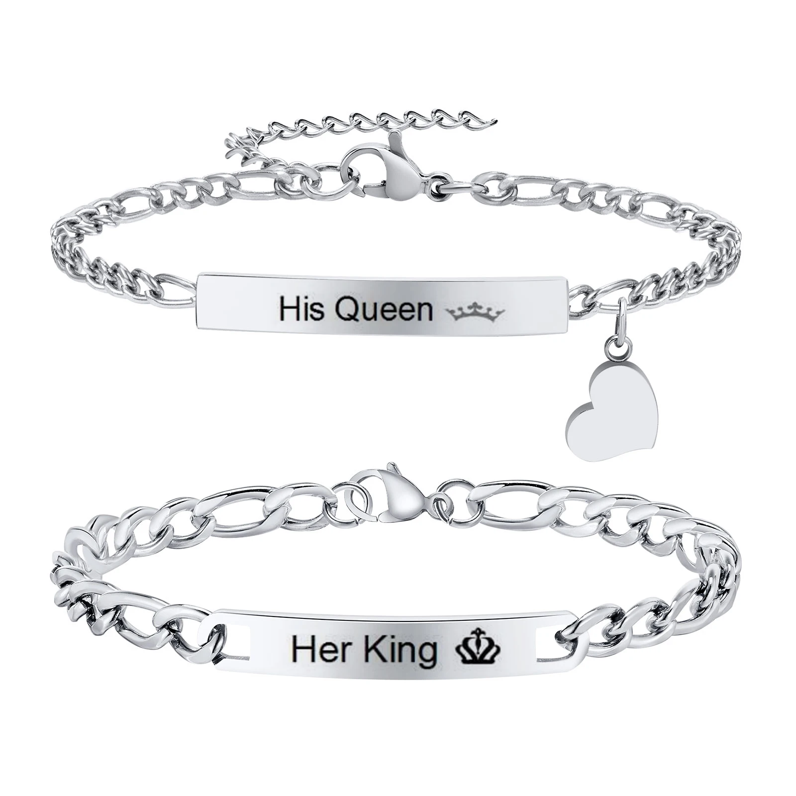 Free Custom Heart Chain Bracelet for Men Women Couple,Personalized Figaro Box Chain Wristband,Gift for Sister Husband Wife Mom