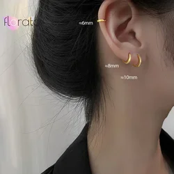 Pendientes de plata de ley 925 para mujer, aretes de oro liso de 6mm, 8mm y 10mm, aros medios, aros redondos, joyería de lujo