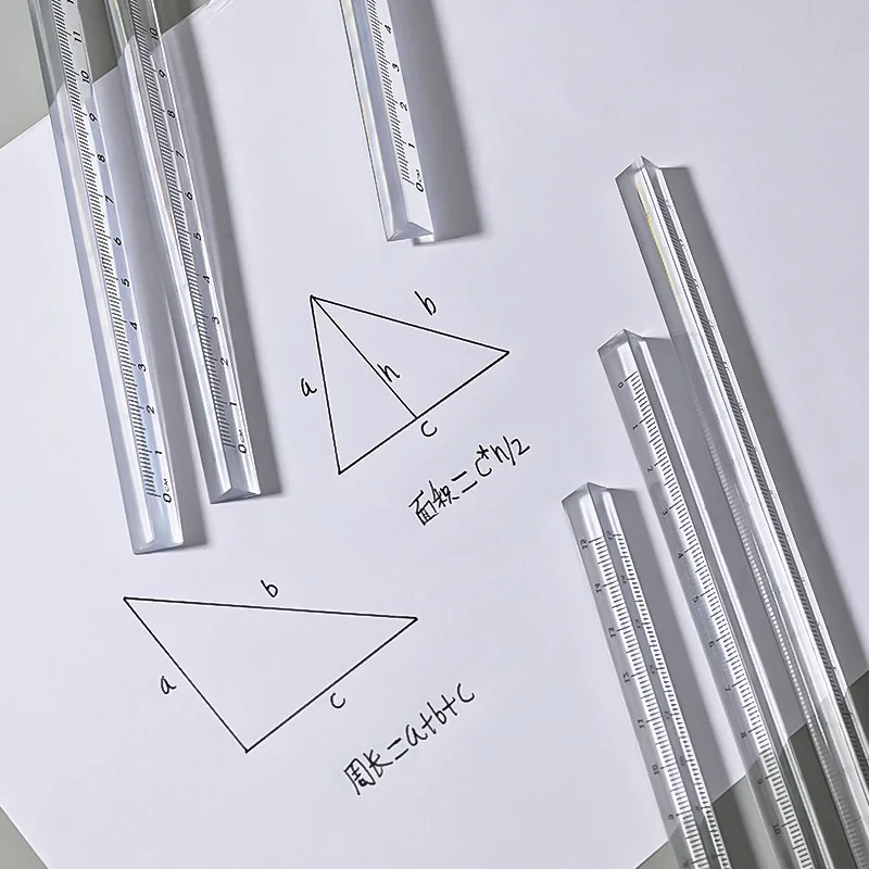 Règle droite triangulaire transparente simple, outils Kawaii, dessin animé, cadeau de bureau, mesure scolaire, 15cm, 20 cm