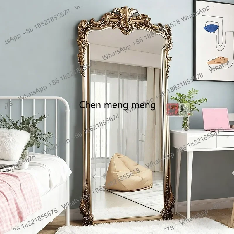 French high-end full-length mirror custom luxury mirror retro carved floor fitting mirror