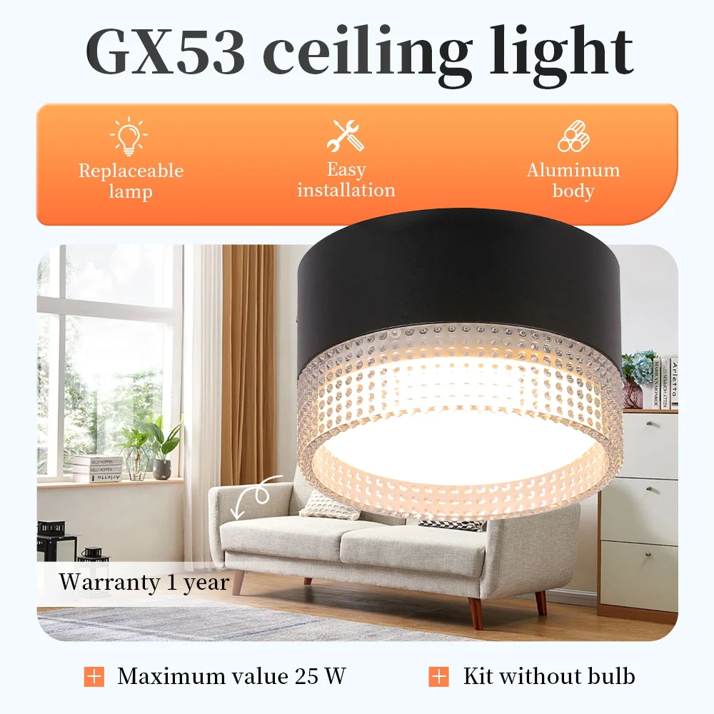 

GX53 Surface Mounted Downlight Indoor Ceiling Spotlights Recessed Tube Lamp for Living Room Bedroom Corridor Lighting Decoration