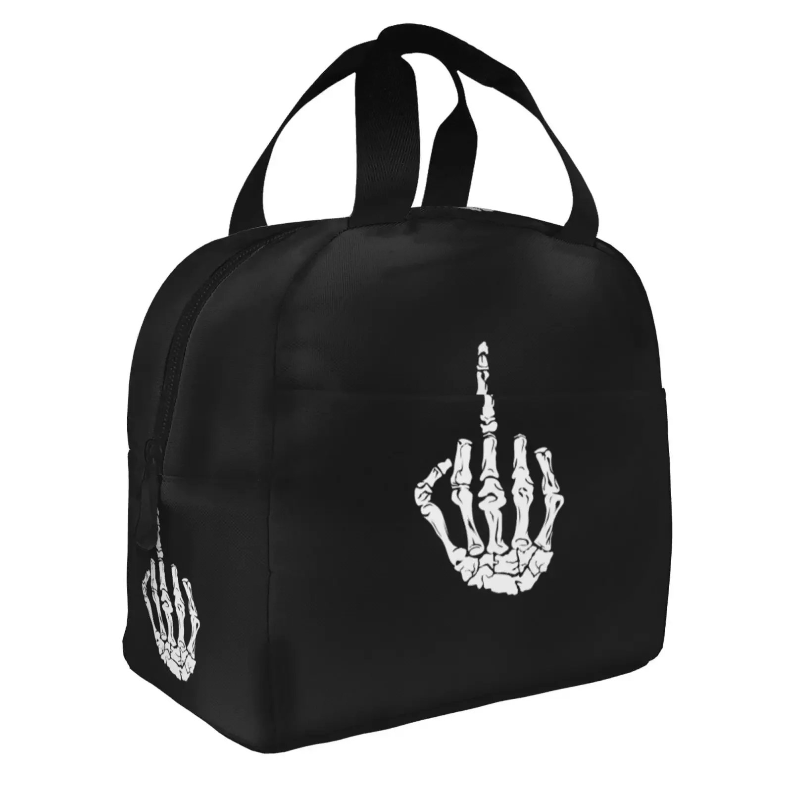 Skeleton Middle Finger Print Lunch Bags Insulated Bento Box Lunch Tote Leakproof Picnic Bags Thermal Bag For Woman Girl School