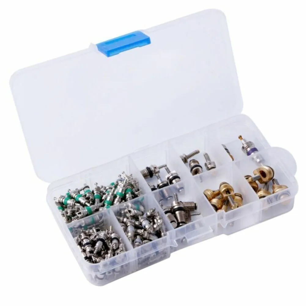 134Pcs Car Air Conditioner Valve Cores Assortment Set A/C Shrader Valve Core & Tool R134A Valves Kit Auto Accessories