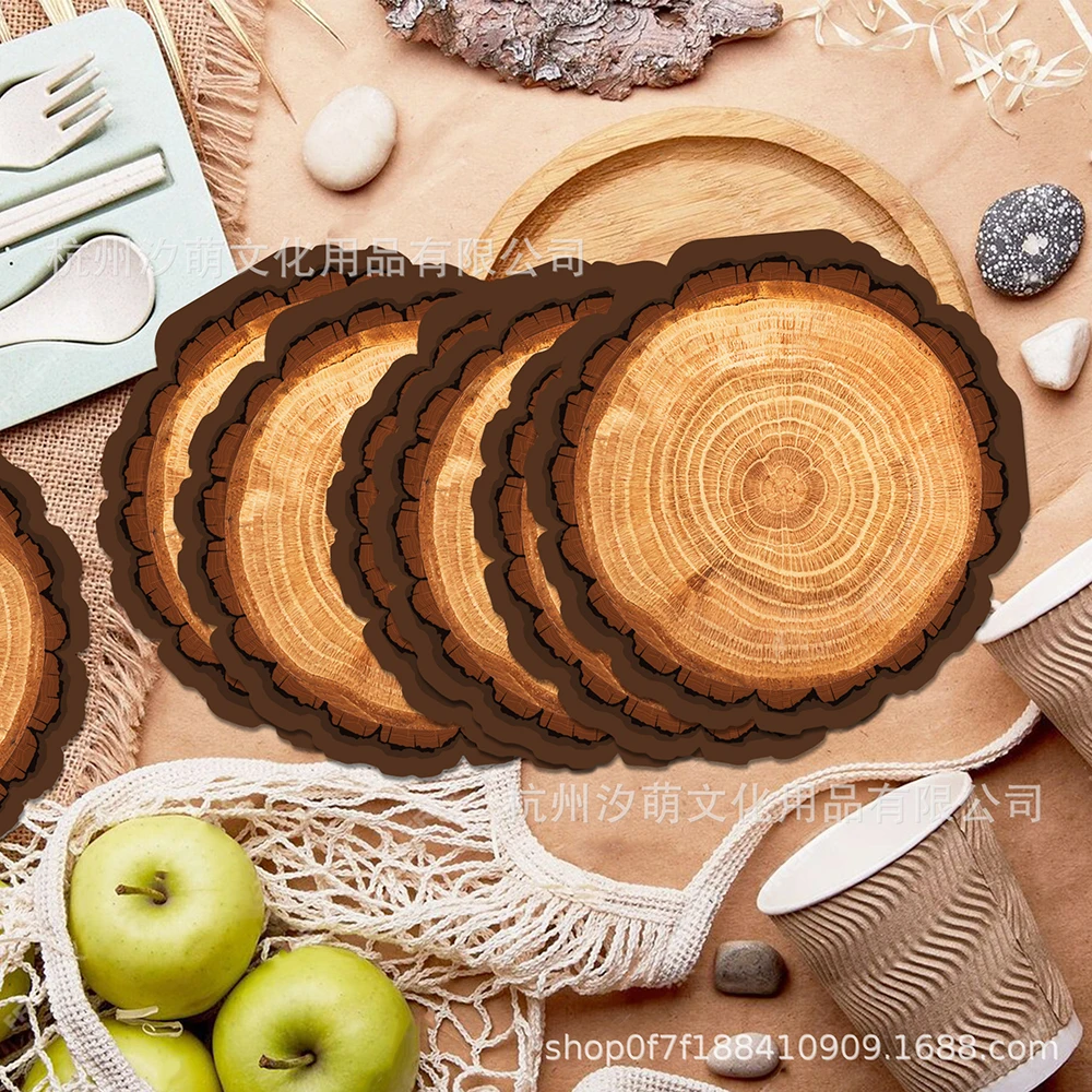 20/40/60/80/100 Stück Holzmaserung Scheibenpapier Schnappsel Partygeschirr für Partydekorationen mit Waldmotiv Camping Geburtstagszubehör – Detail 4