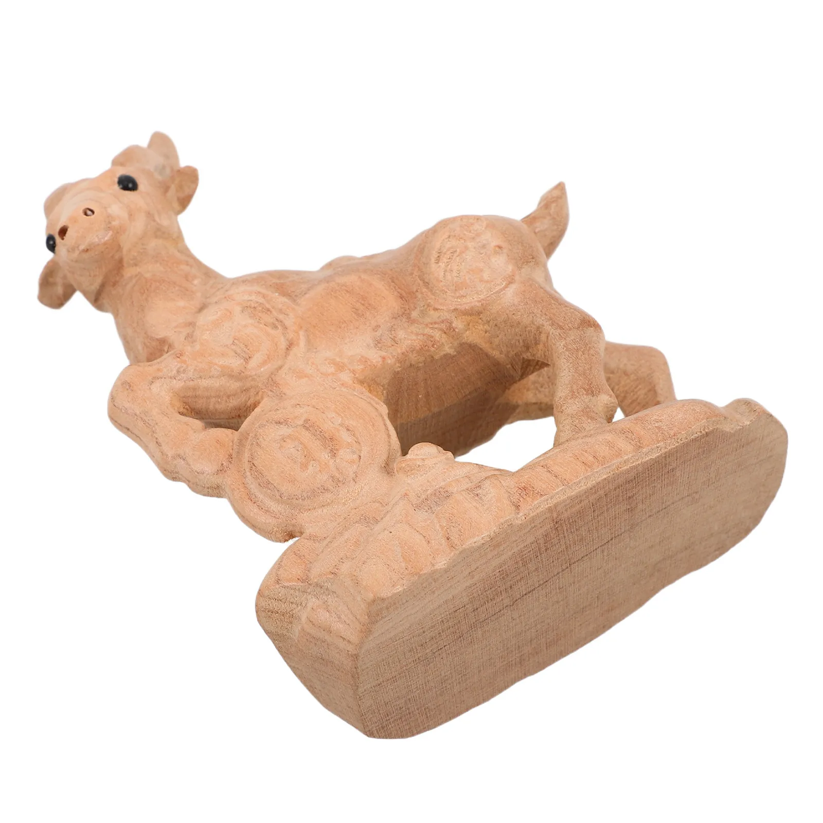 Sheep Wood Carving Chinese Zodiac Animal Ornament Rustic Wooden RAM Year of The Goat Decoration Living Room Mantel Shelf Sitter
