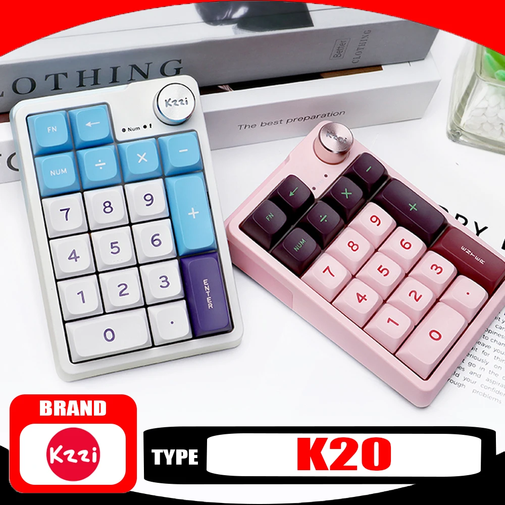 Kzzi K20 Mechanical Keyboard Multi-function Knob Bluetooth Three Modes Hot-Swap Mini Keyboard Numpad PC Accessories Ofiice Gifts